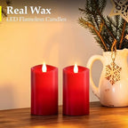 3x5 inch Red Flameless Candles, Realistic Flameless LED, Battery-Powered Pillar Candles with Remote & Timer, Fake Candles for Fall Decor, (Red, 3"*5"-2pcs) - Image 2