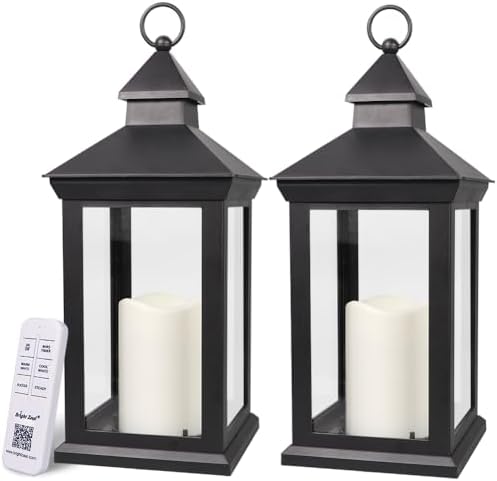 2-Pack 14" Candle Lanterns Outdoor Waterproof Decorative Lights with Timer Remote -Cool White Vintage Lantern Outdoor Decor by BrightZeal