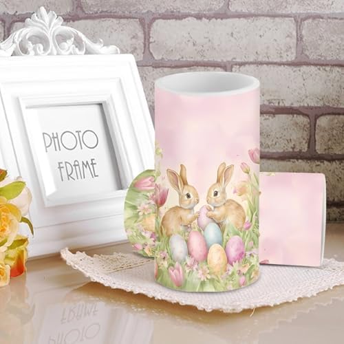 Set of 2 Easter Day Flameless Candles Bulk Battery Operated Candles with Timer Remote Easter Eggs Cute Bunny LED Pillar Lights for Indoor Outdoor Party Dining Table Decoration - Image 4