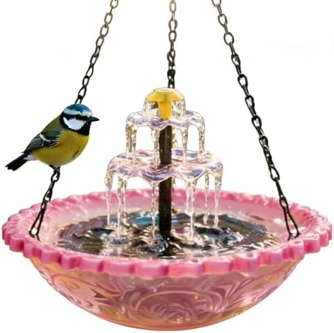 Hanging Solar Bird Bath Fountain, Solar Cascade Hanging Bird Bath Fountain, Hanging Bird Bath with Water for Outdoors Garden Patio Backyard Lawn Decor Attract Wild Birds and Hummingbirds (Pink) by Unknown