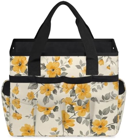 Garden Tool Bag Organizer Garden Tote Bag with Pockets Patterned Floral Print Tool Storage Organizer Gardening Tool Kit Holder 13" x 6.8" x 2.8" - Image 2