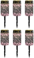 Poceacles Flameless Candle Solar Powered Grave Outdoor Solar Lights Cemetery Candle Lights Fake LED Pillar Candles Outdoor Waterproof Decorative, Peach Blossom Butterfly, Pack of 6 by Poceacles