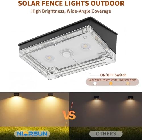NIORSUN Solar Fence Lights 16 Pack, Outdoor Solar Lights with 3 Color Temperatures, IP65 Waterproof Wide-Angle LED Lighting for Fence, Patio, Yard, Deck, Wall, Garden (Black) - Image 3