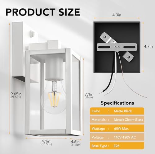 PARTPHONER Dusk to Dawn Outdoor Light Fixtures, 2-Pack Sensor Porch Lights, Waterproof Exterior Wall Sconce Lighting Lamp, Waterproof Wall Lantern for House, Doorway, Garage (White) - Image 4