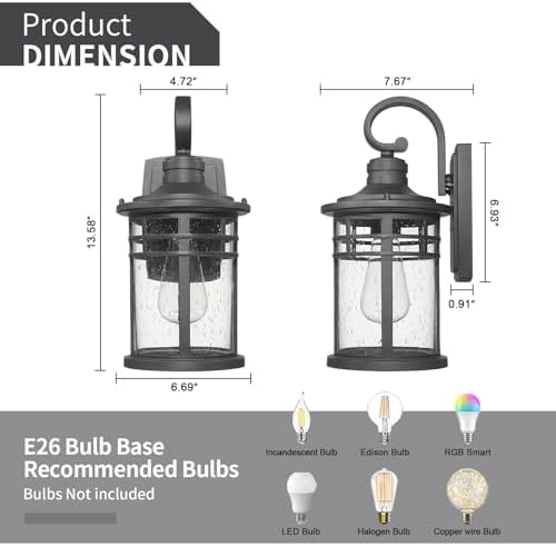 Outdoor Wall Light 2 Packs, Outdoor Porch Lights Wall Mount Exterior Sconces Lighting Fixtures Waterproof Outside Lantern Lamp for House Front Porch Patio Garage Doorway Garden - Image 2