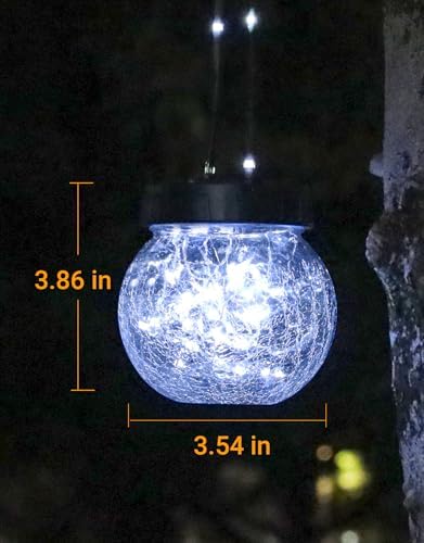 PARTPHONER Solar Lights Outdoor Waterproof 12-Pack, Solar Powered Hanging Lantern Cracked Glass Hanging Globes for Yard Decor Christmas Decoration, Shepherd Hook, Garden Tree Ornaments, Cold White - Image 4