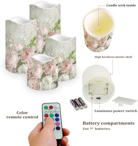 Rose Flickering Flameless Candles Pillar LED Candles with Remote and Timer Set of 4 Color Changing Battery Operated Candles for Home Decoration - Image 3