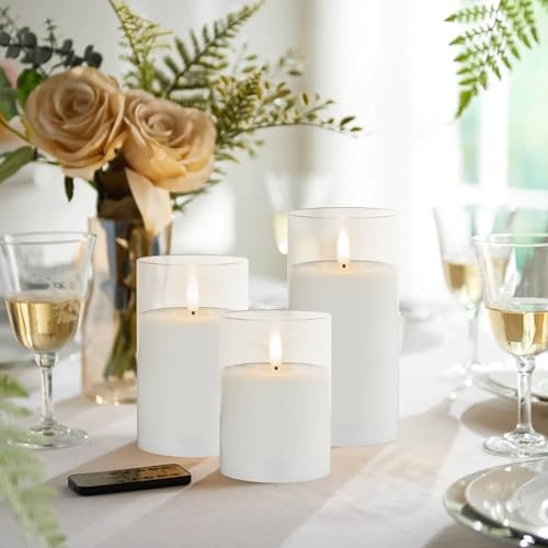 Clear Glass 3-Pack Flameless LED Pillar Candles with Remote - Image 6