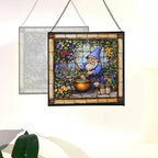 Gnome Making soap Stained Glass Suncatcher – Square Hanging Window Panel for Home, Garden, Nursery, Halloween, Christmas, Memorial Day – Whimsical Glass Art Gift for Gnome Lovers 03xua6 - Image 4