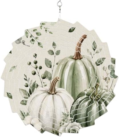 10 Inch Thanksgiving Fall Wind Spinner for Yard and Garden,Green Pumpkin Autumn Eucalyptus Rustic Floral Hanging Ornaments Outdoor 3D Kinetic Wind Sculpture Spinners Indoor Outdoor Patio Décor Gift by Unknown
