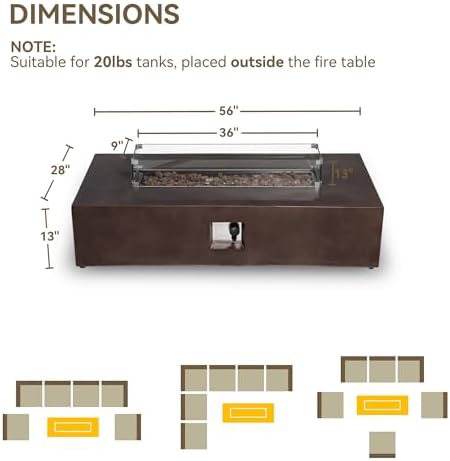 COSIEST Outdoor Propane Fire Pit Table 56" x 28" Rectangle Bronze Compact Concrete-Like Finish, Certified, 50,000 BTU,Wind Guard, Tank Outside, Free Lava Rocks, Fits 20lb Tank Outside, Raincover - Image 6