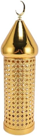 Moroccan Lantern, Handcrafted Retro Hollow Iron Gold Finish Battery Powered Wind Candle Lantern, Hanging Moroccan with Aromatic Holder for Home Decor, Outdoor (L) - Image 2