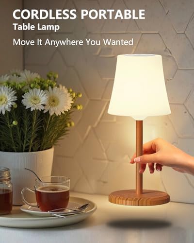 2 Pack Cordless Shower Lamp IP54 Waterproof Outdoor Rechargeable Table Lamp 4000mah Battery Operated Lamps Touch Dimmable RGB Lamp for Bathroom Kitchen Restaurant Patio Camping, Wood Grain - Image 3