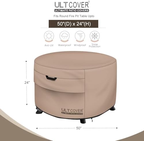 ULTCOVER Waterproof Round Patio Fire Pit Table Cover 50 inch - Image 2