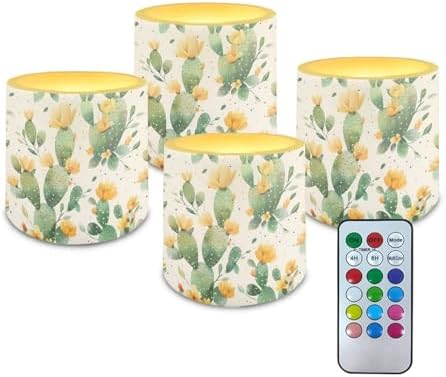 Cactus LED Flameless Candles with Realistic Dancing Flame Waterproof Battery Operated with Remote & Timer (4 Pack, 2.95x2.87 Inch) Outdoor & Indoor Decor by YUVAMAGIMO
