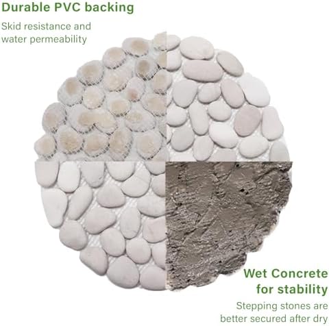 10in River Rock Stepping Stones Set - 6 Pack | Polished Pebble | Long-Lasting PVC Mesh Backing | Perfect for Garden Paths and Lawns Outdoor Landscaping Decoration | Rhombus and Round Set - Image 6