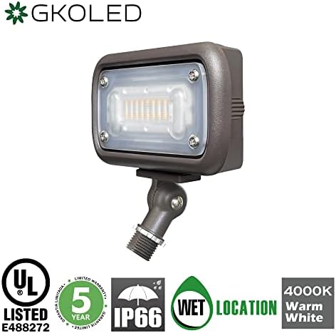 GKOLED 15W Outdoor LED Flood Security Lights, Waterproof Landscape Lighting, 50W PSMH Equivalent, 1500 Lumens, 4000K Cool White, 1/2" Adjustable Knuckle, Compact Size, UL-Listed - Image 5