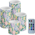 Flameless Candles with Remote and Timers Hydrangea Floral Flickering Battery Operated Candles 4 Pack Flameless LED Pillar Lights for Home Decoration by Merkmak