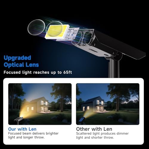 Solar Spot Lights Outdoor Adjustable Beam & PC Light Guide Column, 4 Pack Solar Lights Outdoor Waterproof IP65, 2 Modes & Auto On/Off Landscape Spotlights for Garden, Yard, Pathway, Tree (Warm Yellow) - Image 4