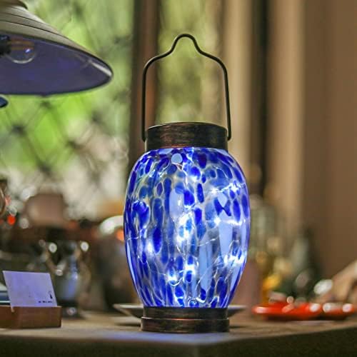 Solar Lanterns Outdoor Waterproof Blue Glass Hanging Solar Light by DREAMGARDEN