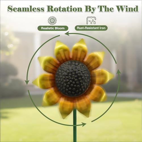 Sunflowers Metal Yard Art Wind Spinners Outdoor Decoration Stakes - Image 6