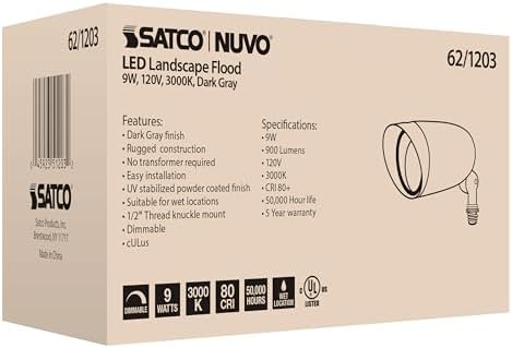 Nuvo Lighting 62/1203 LED Landscape Flood Fixture, Dark Gray, 9W, 120V, 3000 Kelvin Temp, 900 Lumens Output, 50000 Average Rated Hours, Circular LED Module Bulb, Rugged Construction 6.25 in - Image 5