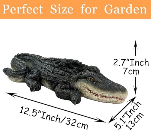Teaeeno Garden Alligator Decor Outdoor,Crocodile Sculpture for Stuff Pond Decor,Florida Alligator Sculpture for Yard Art,Realistic Wild Animal,Reptile Figure,Florida Alligator,Perfect for Man(Black) - Image 3