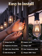 GOOTHY 20Ft Outdoor String Lights with 22 Edison Bulbs(2 Spare), 7W E17 Intremediate Base ST40 Vintage Outdoor Patio Lights Waterproof UL Listed for Bistro Garden Backyard Party Wedding Decor-Black - Image 5