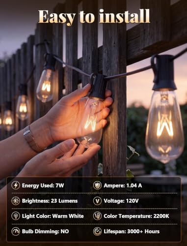 GOOTHY 20Ft Outdoor String Lights with 22 Edison Bulbs(2 Spare), 7W E17 Intremediate Base ST40 Vintage Outdoor Patio Lights Waterproof UL Listed for Bistro Garden Backyard Party Wedding Decor-Black - Image 5