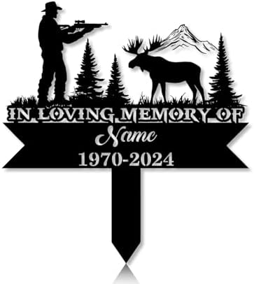 Personalized Hunter Grave Marker Moose Hunter Memorial Garden Stake 8-24 inch Hunter Dad Loss Gift, Hunter Memorial Gift Loss of Loved One (Moose Hunter) by Linktee