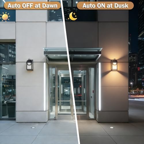 LIT-PaTH Outdoor Wall Light Dusk to Dawn, Aluminum, LED 3000K, Black 2 Pack - Image 3