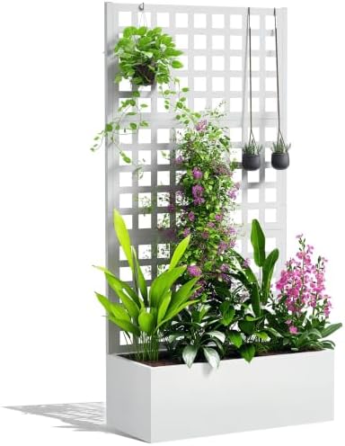Outsunny Galvanized Raised Garden Bedw/Trellis 35" x 16" x 70" White by Outsunny