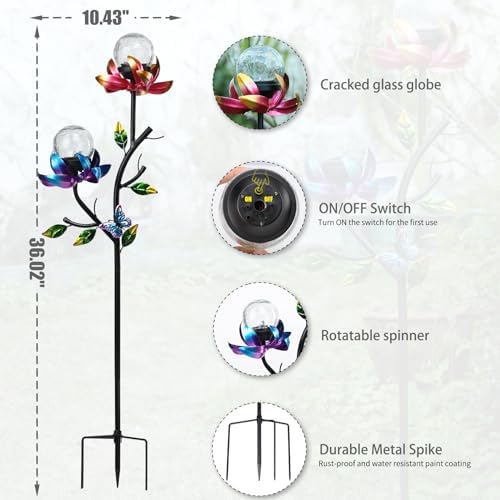 Decorative Solar Garden Light, Flower Glass Globe Stake For Lawn Yard - Image 4