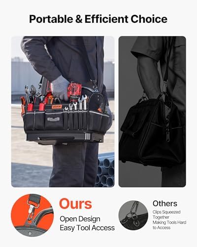 VEVOR Tool Bag, 16.1 Inch, 33-Pocket Open Top Tool Tote, Portable Electrical Maintenance Toolbox Organizer Storage with Hard Plastic Base, Adjustable Shoulder Strap, for Professionals DIY & Jobsite - Image 7