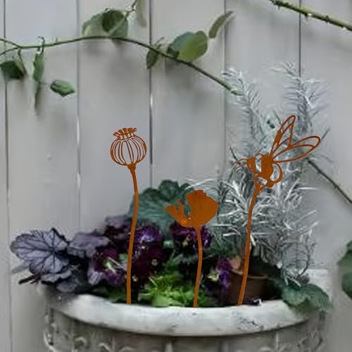 Decorative Garden Stakes Yard Art 3pcs Rustic Metal Set-Outdoor Vintage Ground Insert Decor with Abstract Design,Weather-Resistant Iron Signs for Patio,Seasonal Festival Decoration - Image 2