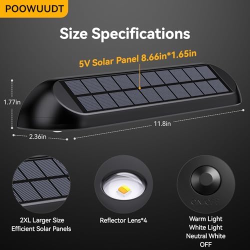 11.81inch IP65 Solar Fence Lights Outdoor Waterproof,4 LED 3-Mode 4Pack - Image 2
