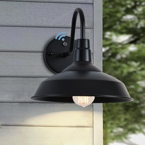 Outdoor Gooseneck Barn Lights with Dusk to Dawn Sensor, 10.6inch Black Farmhouse Exterior Light Fixture Wall Mount, Outdoor Wall Sconces Outside for Farm House Garage Porch Patio 1pack by NICOLONOROutdoorBarnLights