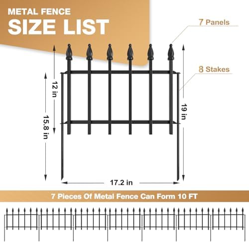 Decorative Garden Fence 10ft (L) x 19in (H) - 7 Panels Heavy Duty Garden Fencing Animal Barrier Rustproof Metal Fence Border for Outdoor Yard & Flower Bed Decor - Image 4