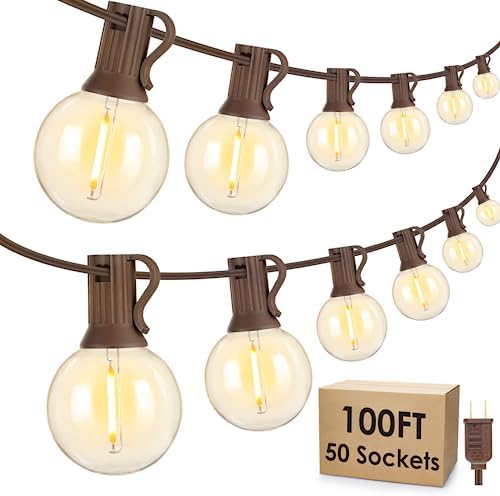 Mlambert 100Ft LED Outdoor String Lights, Dimmable G40 Globe Patio Lights with 50+3 Waterproof Shatterproof Bulbs for Backyard Porch-Brown Cord 1 Pack by Mlambert
