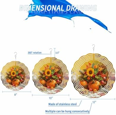Thanksgiving Fall Wind Spinner for Yard and Garden, Sunflowers Bird Orange Pumpkin Hanging Wind Spinner Outdoor 3D Kinetic Wind Sculpture Spinners Indoor Outdoor Patio Décor Ornaments Gift 10" - Image 2