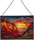 Sunrise Breaking Over Canyon Ridge Rectangular Stained Glass Suncatcher – Hanging Window Panel with Animal & Nature Scene – Vibrant Glass Art Gift for Wildlife, Fantasy, Nature Lovers eyk23X by Custom