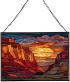 Sunrise Breaking Over Canyon Ridge Rectangular Stained Glass Suncatcher – Hanging Window Panel with Animal & Nature Scene – Vibrant Glass Art Gift for Wildlife, Fantasy, Nature Lovers eyk23X by Custom
