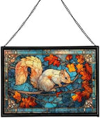 Squirrel Leaping from Tree Branch to Branch Rectangular Stained Glass Suncatcher – Hanging Window Panel with Animal & Nature Scene – Vibrant Glass Art Gift for Wildlife, Fantasy, Nature Lovers v0jcrD by Custom