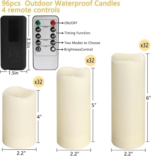 Enpornk Set of 96 Flameless Led Battery Opeated (D2.2'' x H4''5''6'') Waterproof Indoor Outdoor Candles with 10-Key Remotes and Cycling 24 Hours Timer - Image 3