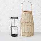 Rattan Bamboo Hurricane Lantern Candle Holder, Cage Design, Glass Insert - Image 5