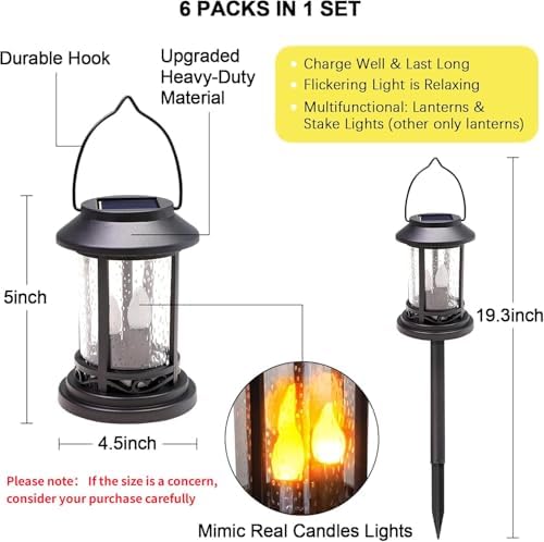 Beautyard 6 Packs Outdoor Solar Candles Lights Flickering Decorative Lantern Stake Lighting for Garden, Backyard, Lawn, Pathway, Patio Accessories and Decor ( Small 6 Pack , Black )… - Image 3