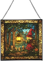 Gnome with Lantern Stained Glass Suncatcher – Square Hanging Window Panel for Home, Garden, Nursery, Halloween, Christmas, Memorial Day – Whimsical Glass Art Gift for Gnome Lovers qtaluf by Unknown