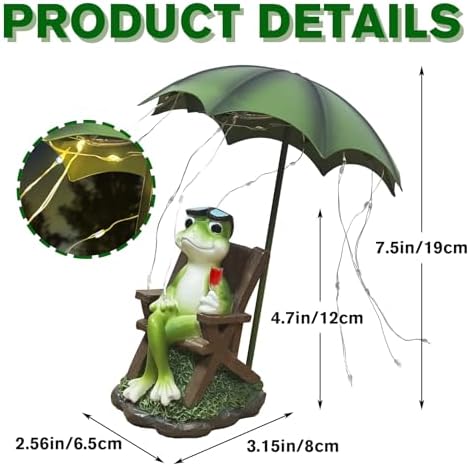 Solar Red Wine Frog Statue Umbrella LED Lantern Waterproof Yard Decor - Image 5
