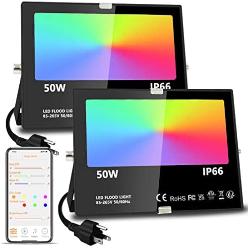 LED Flood Light Outdoor, 500W Equivalent 5000LM Smart RGB Landscape Lights by MELPO