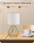 Gold Table Lamp, 12.6'' Small Table Lamp with Beige Linen Lampshade & Gold Cage Base, Modern Little Cute Desk Lamp, Bedside Lamp for Bedroom, Living Room, 2700K LED Bulb Included, DE06TL05 - Image 4